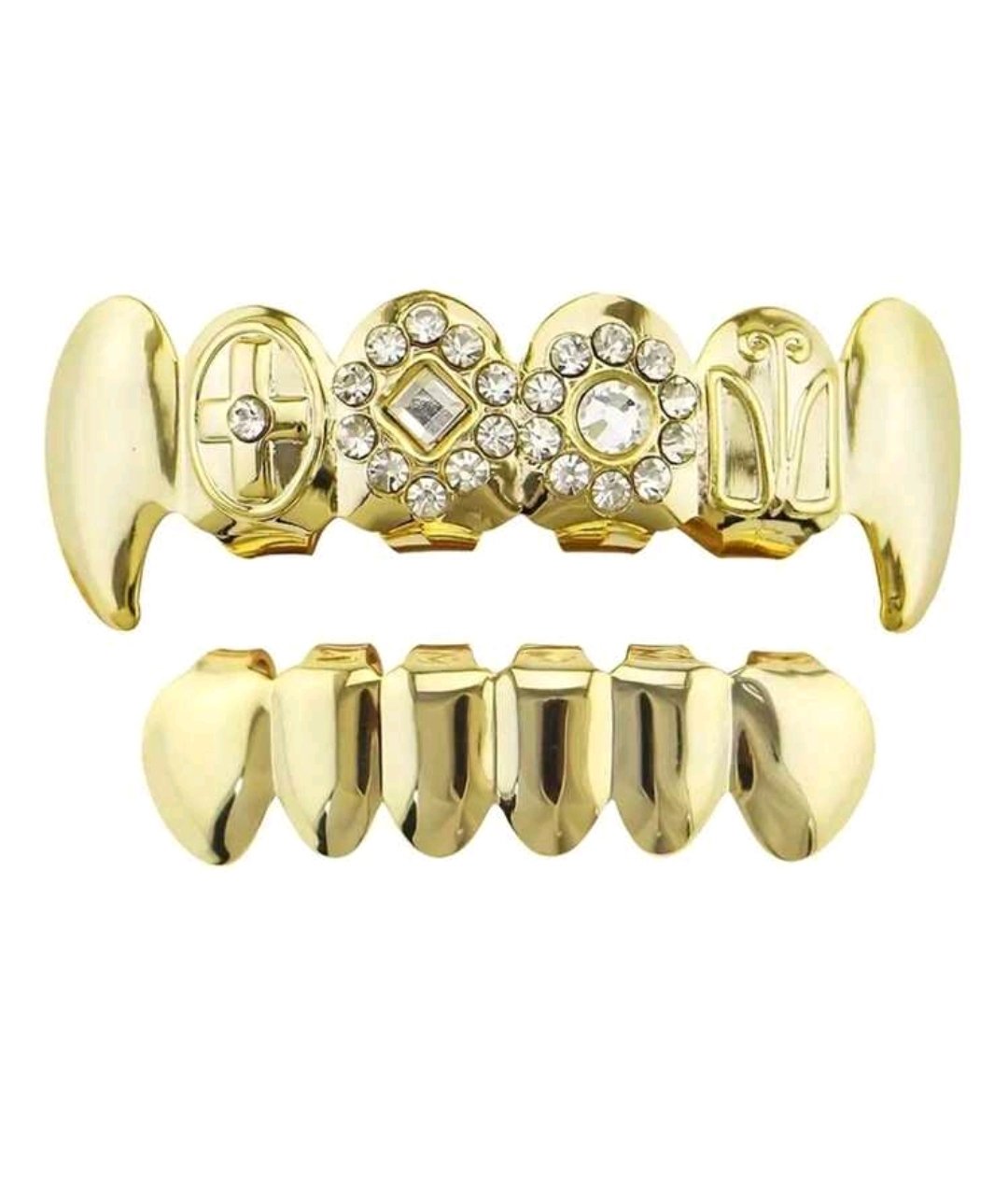 Set Men’s 18k Gold-plated Copper Grillz With Crown Bottom 6 Cz Stones ...